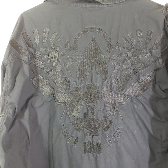 ARTFUL DODGER 3X Black, Gray Embroidered, Military, Button Front Shirt Jacket - Picture 7 of 13